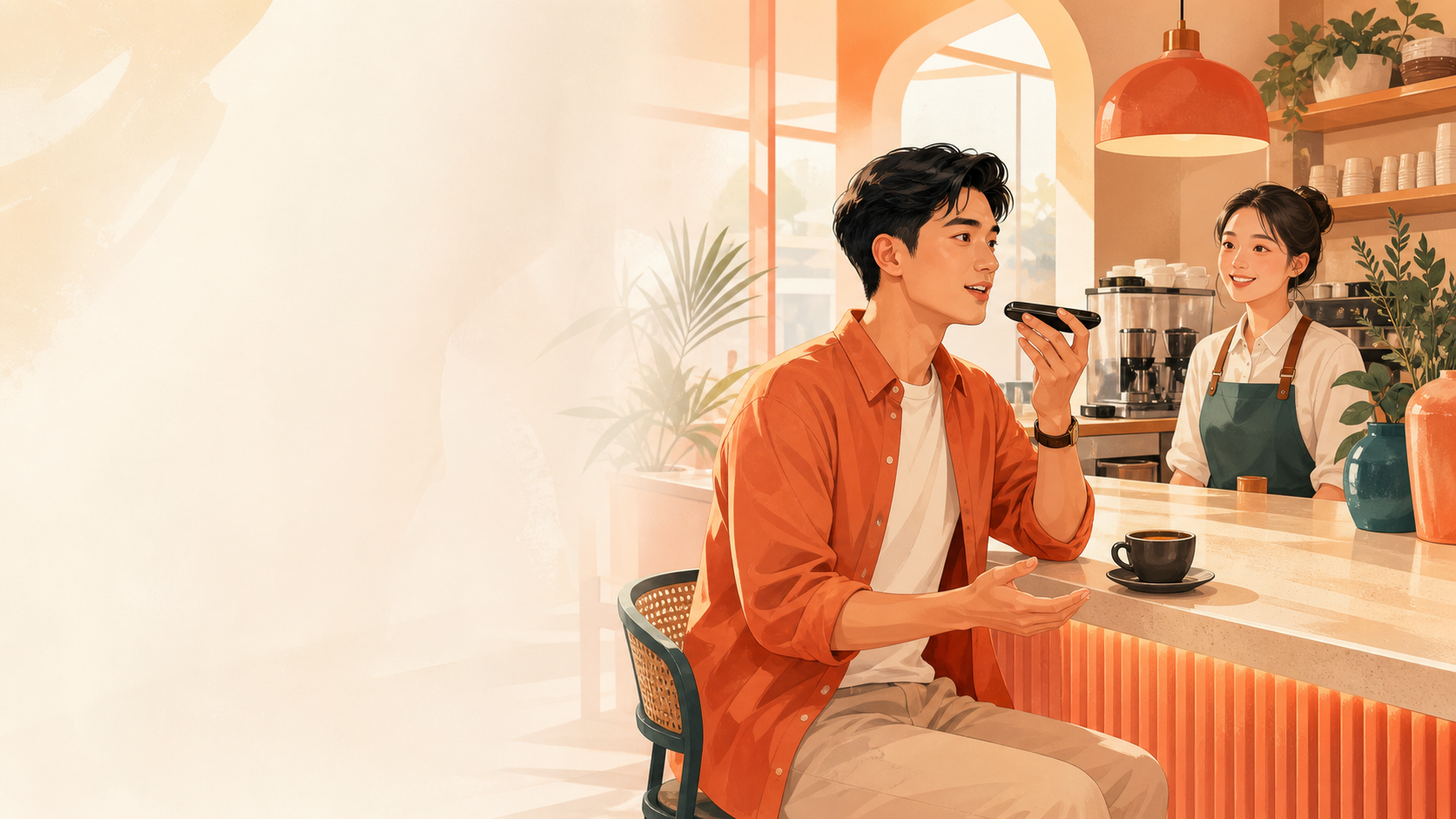 Người học luyện nói tiếng Anh khi gọi cà phê